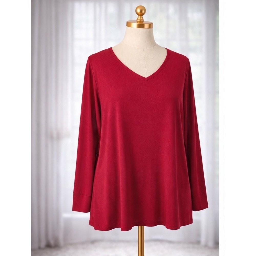 Cacique Soft Modal Cotton Knit Top Plus 22/24 Red V Neck Casual Lounge Sleepwear